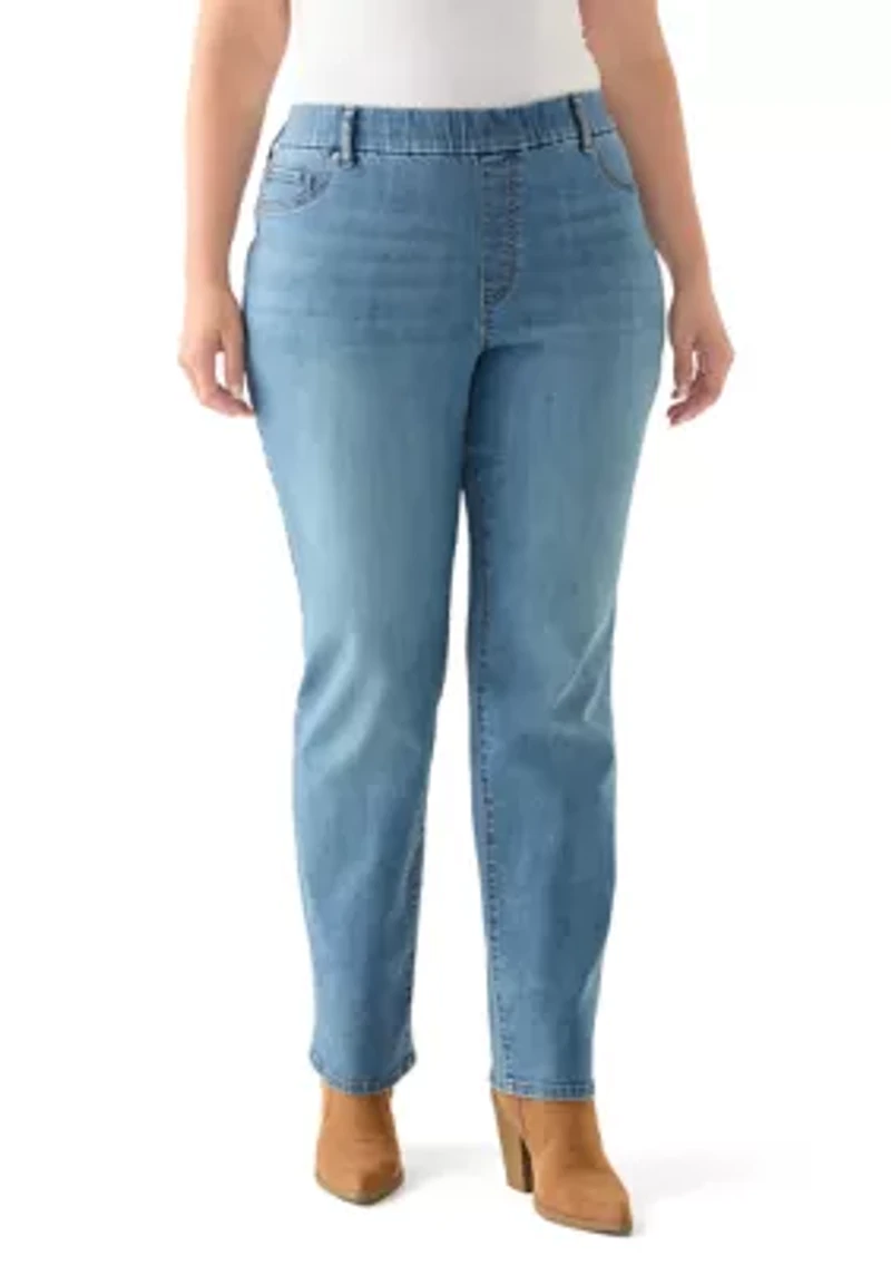 Plus Pull On Straight Leg Jeans