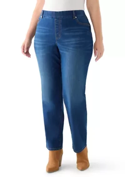 Plus Pull On Straight Leg Jeans
