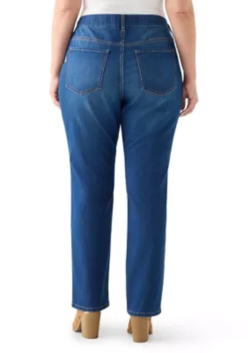 Plus Pull On Straight Leg Jeans