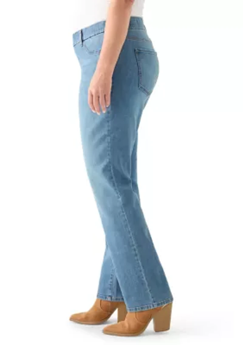 Plus Pull On Straight Leg Jeans