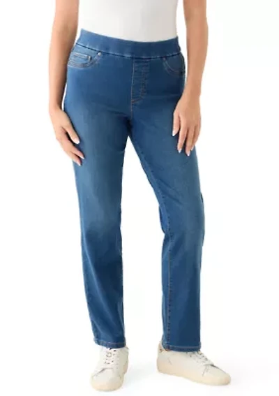 Petite Pull On Straight Leg Denim Jeans