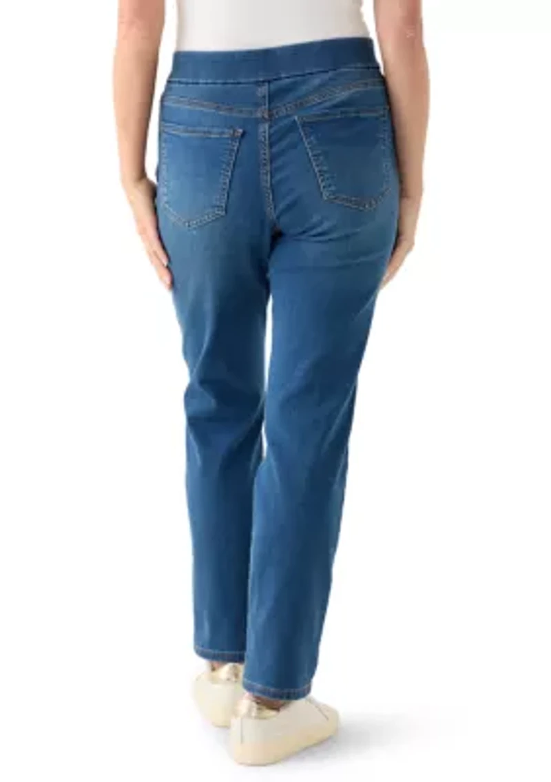 Petite Pull On Straight Leg Denim Jeans