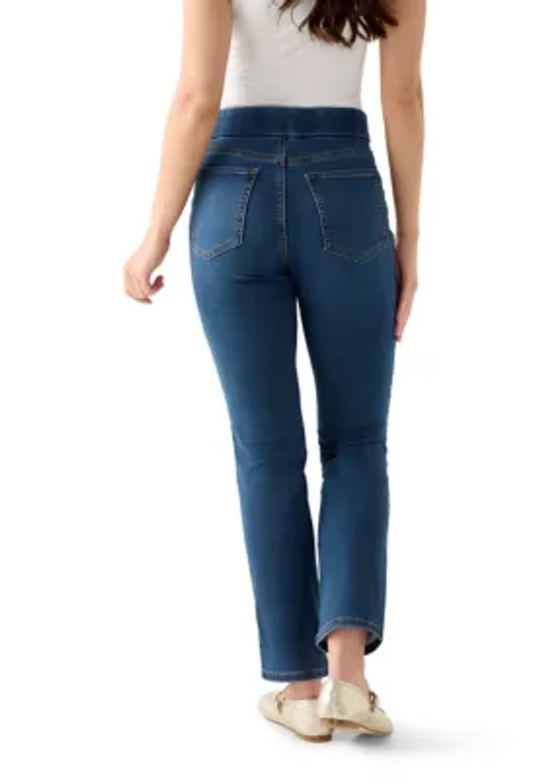 Petite Pull On Straight Leg Denim Jeans