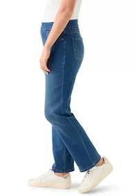 Petite Pull On Straight Leg Denim Jeans