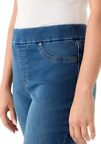 Petite Pull On Straight Leg Denim Jeans