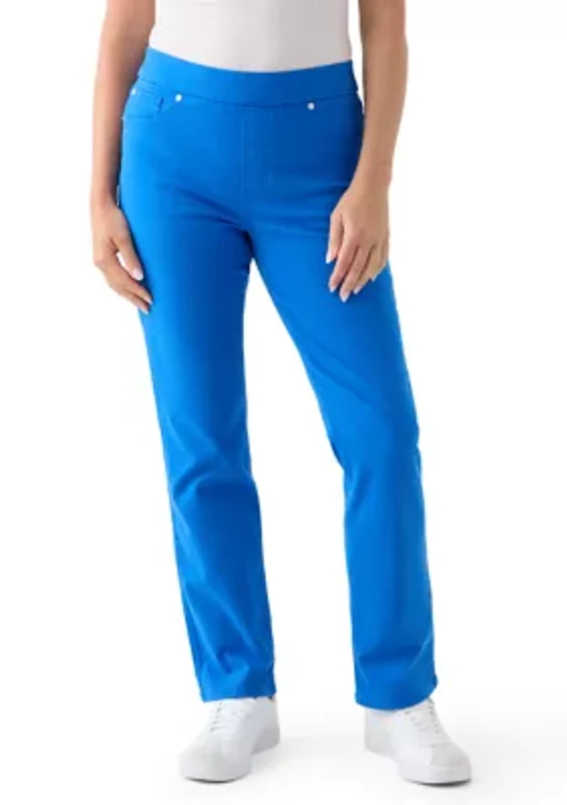 Petite Pull On Straight Leg Pants Denim Jeans