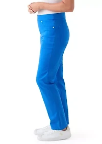 Petite Pull On Straight Leg Pants Denim Jeans