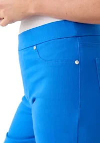 Petite Pull On Straight Leg Pants Denim Jeans