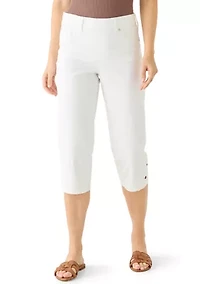 Women's Denim Eyelet Insert Capri Pants