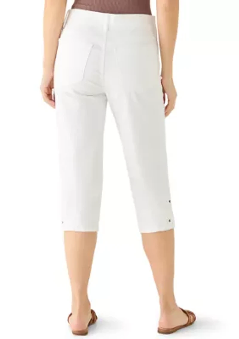 Women's Denim Eyelet Insert Capri Pants