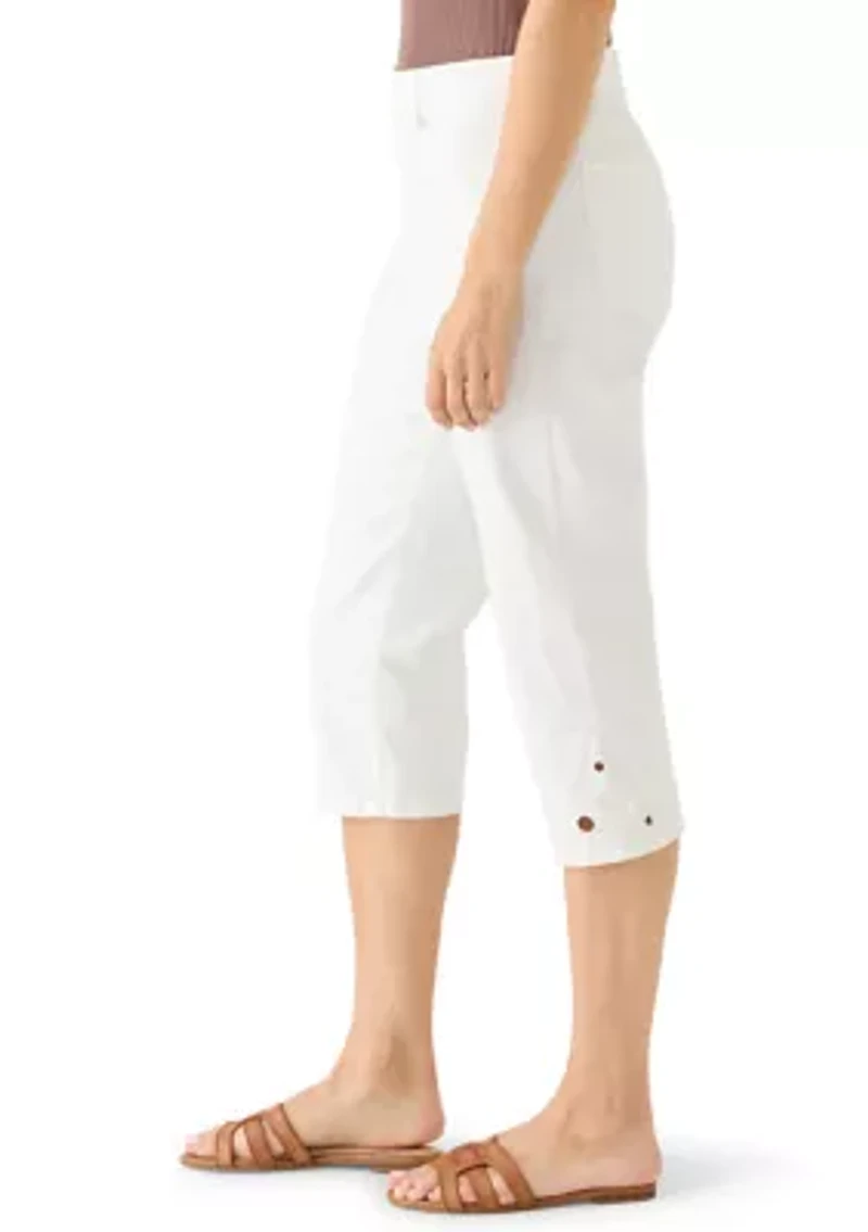 Women's Denim Eyelet Insert Capri Pants