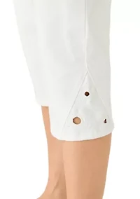 Women's Denim Eyelet Insert Capri Pants