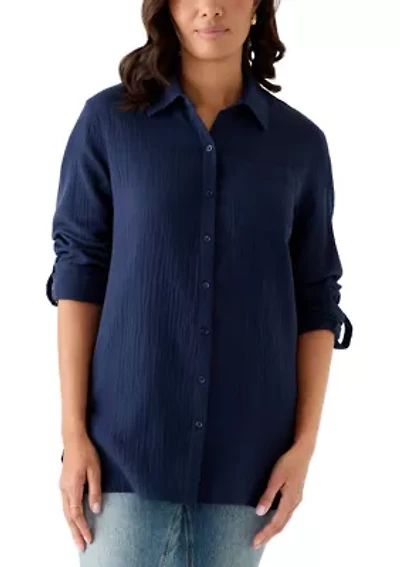 Women's Long Sleeve Gauze Tunic Shirt