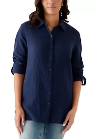 Women's Long Sleeve Gauze Tunic Shirt