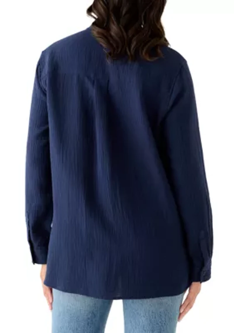 Women's Long Sleeve Gauze Tunic Shirt