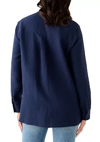 Women's Long Sleeve Gauze Tunic Shirt