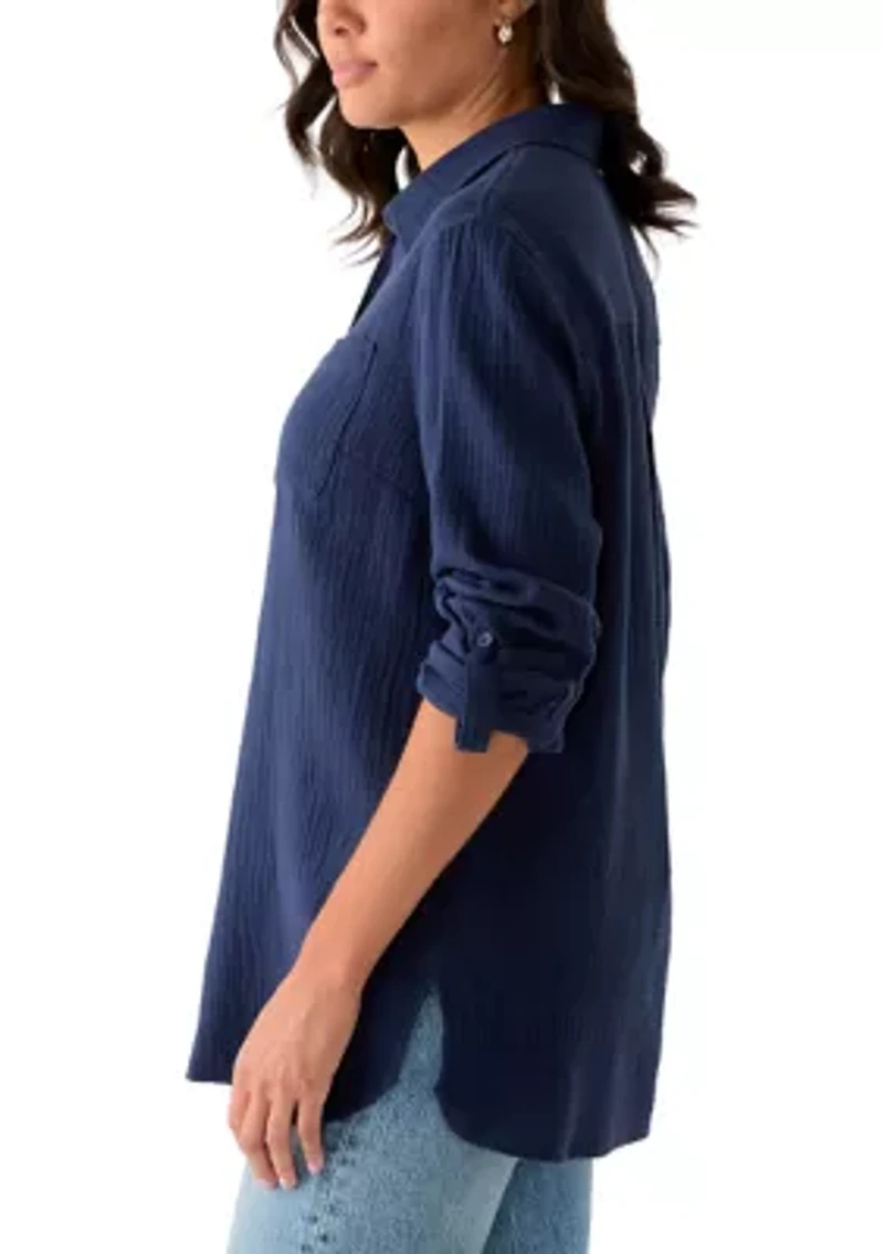 Women's Long Sleeve Gauze Tunic Shirt