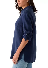 Women's Long Sleeve Gauze Tunic Shirt