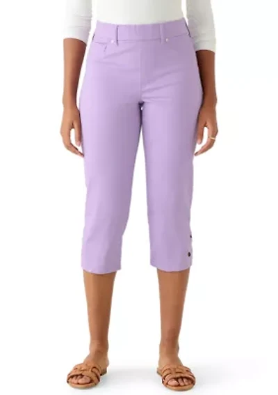 Women's Denim Eyelet Insert Capri Pants