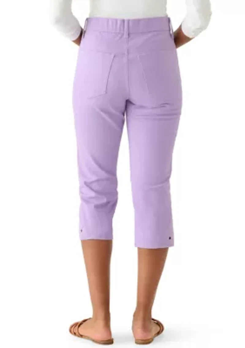 Women's Denim Eyelet Insert Capri Pants