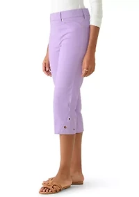 Women's Denim Eyelet Insert Capri Pants