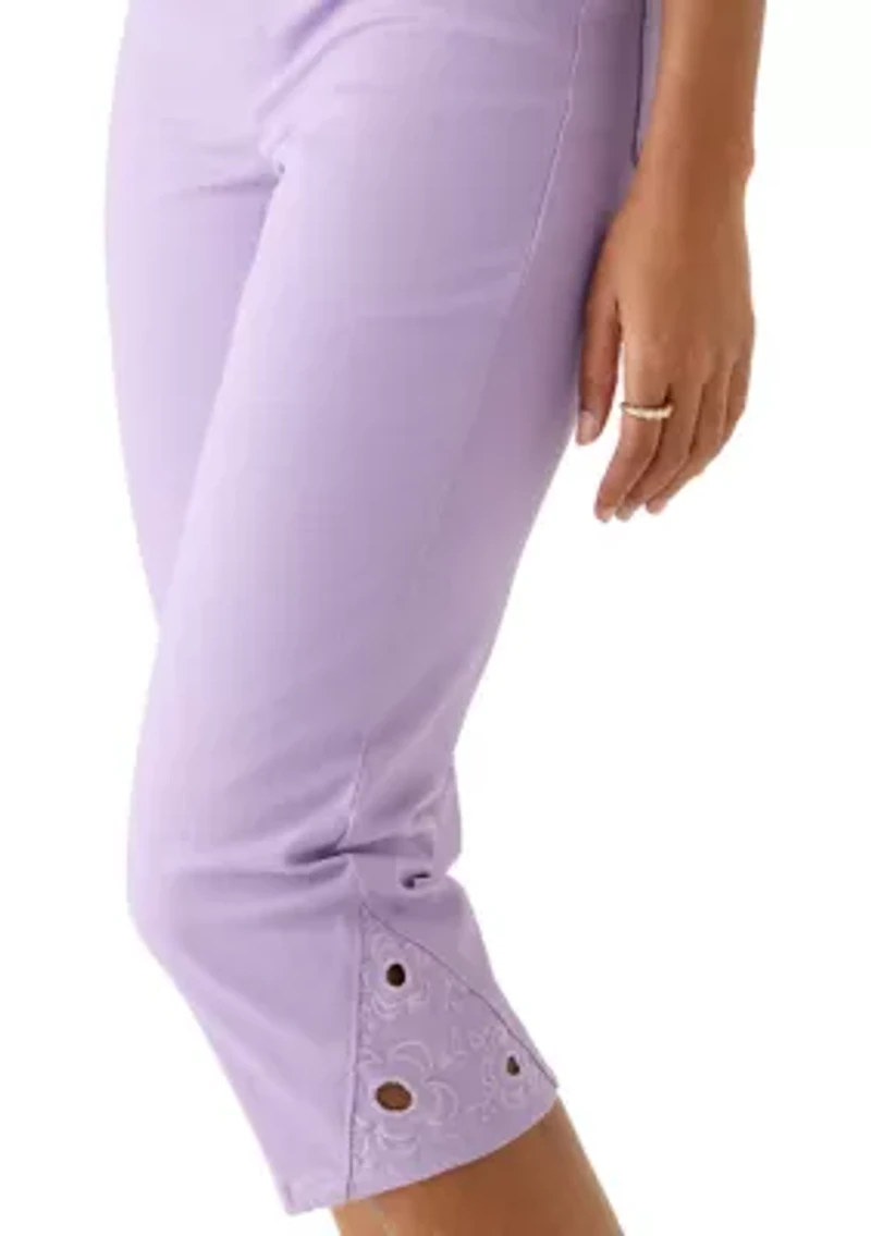 Women's Denim Eyelet Insert Capri Pants