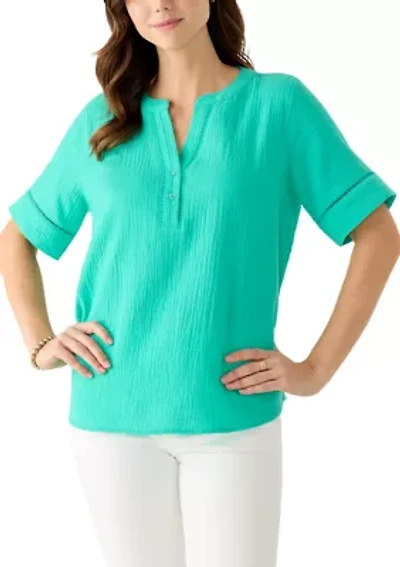 Women's Gauze Solid Popover Top