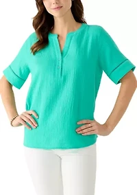 Women's Gauze Solid Popover Top
