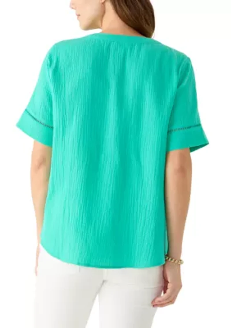 Women's Gauze Solid Popover Top