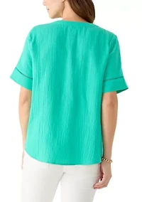 Women's Gauze Solid Popover Top