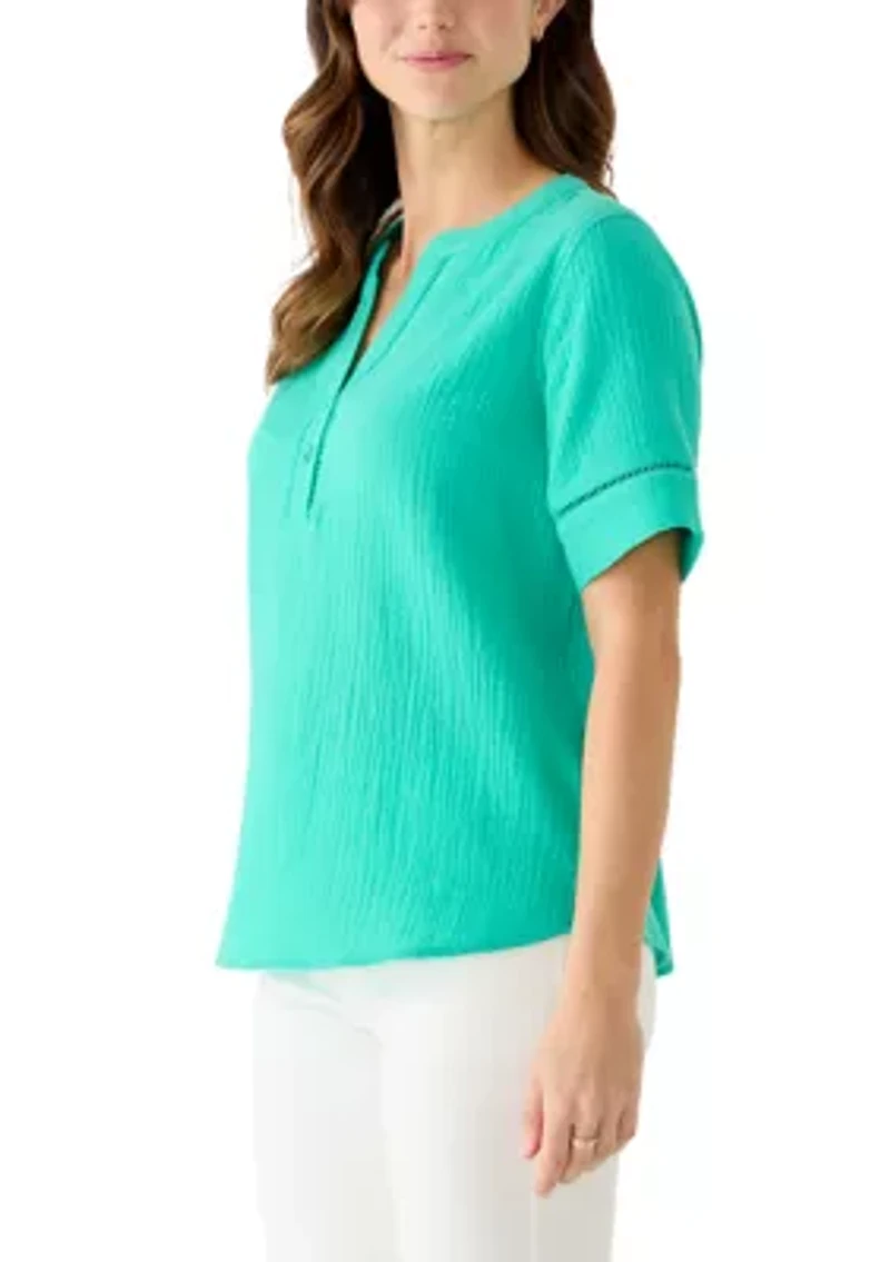 Women's Gauze Solid Popover Top