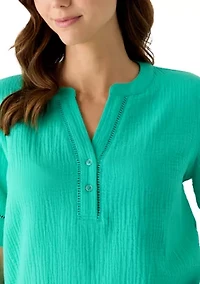 Women's Gauze Solid Popover Top