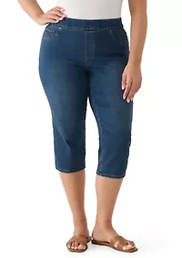 Plus Knit Denim Capri Pants