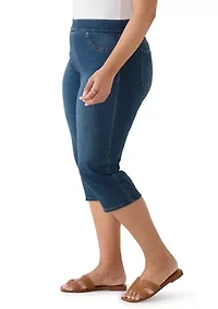 Plus Knit Denim Capri Pants