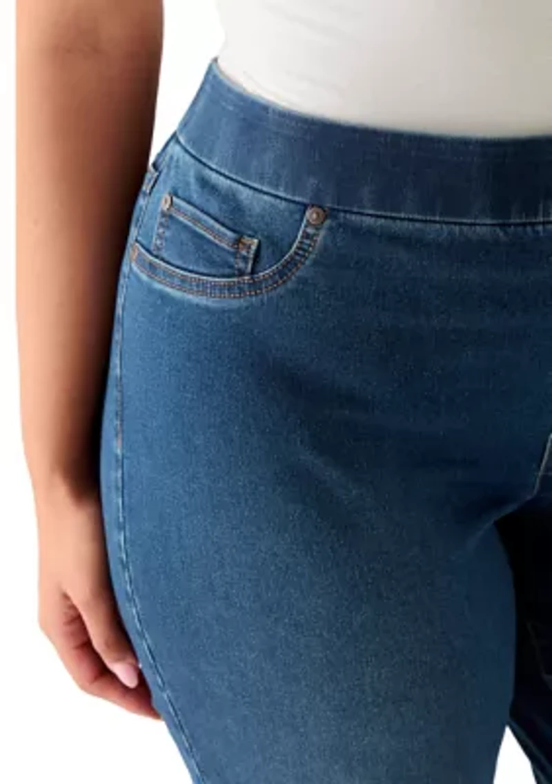 Plus Knit Denim Capri Pants