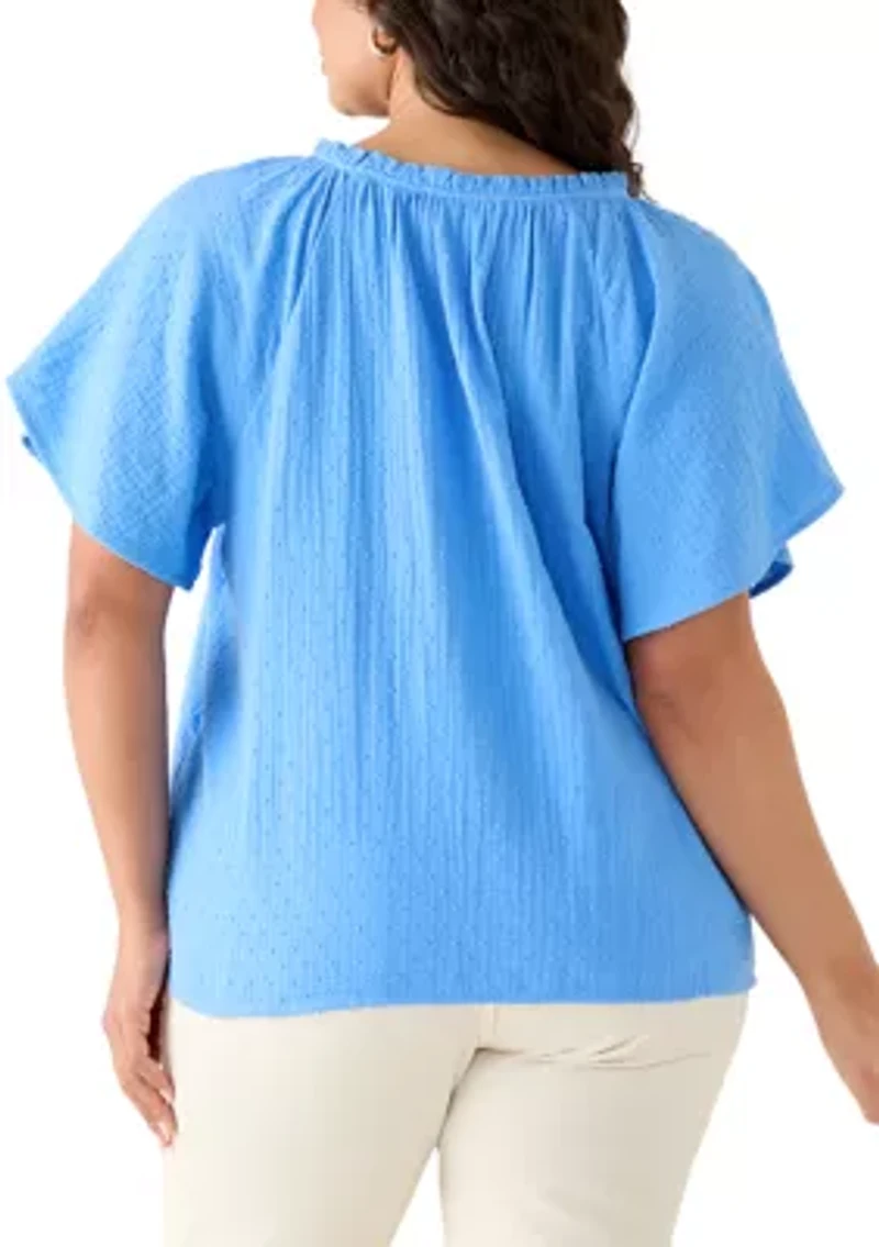 Plus Flutter Sleeve Gauze Top