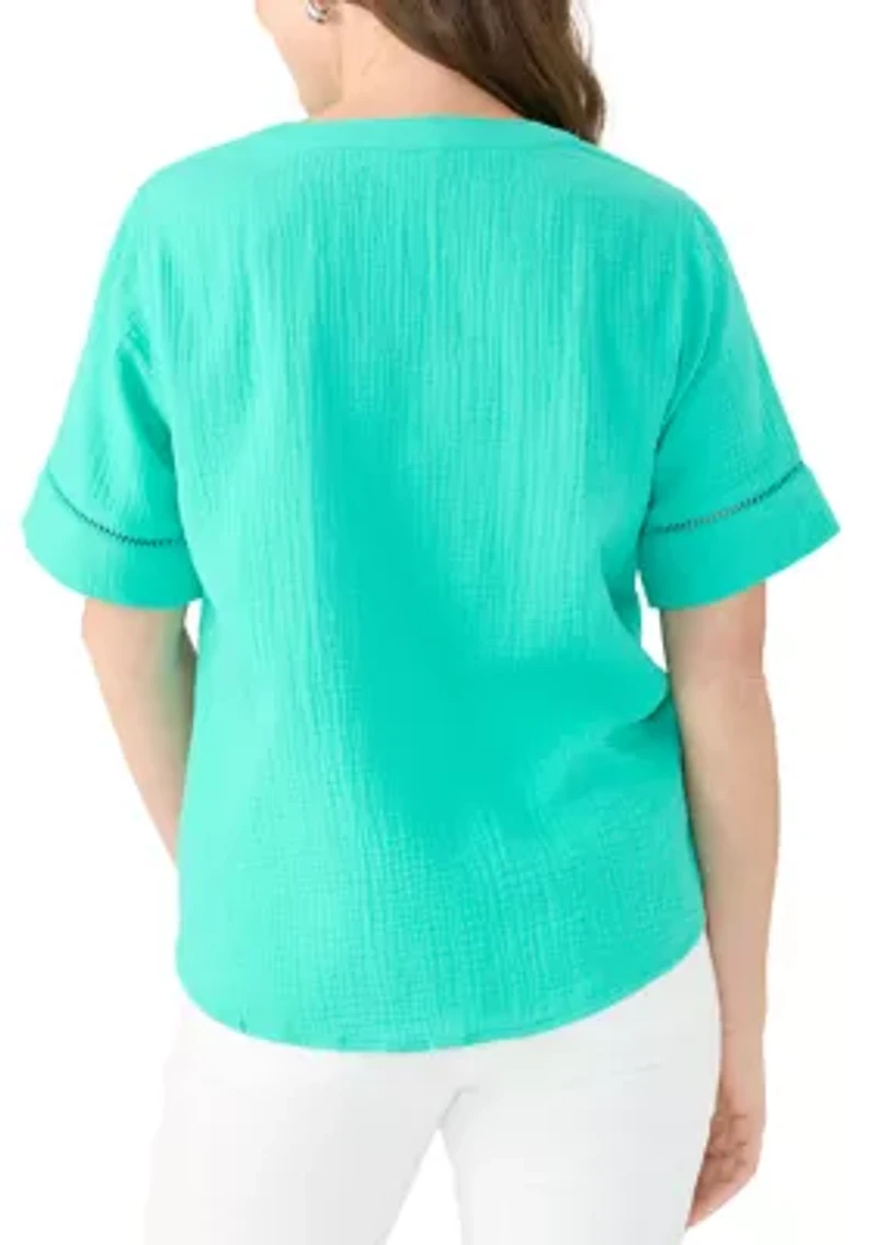 Petite Gauze Popover Top