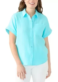 Petite Short Sleeve Gauze Camp Shirt