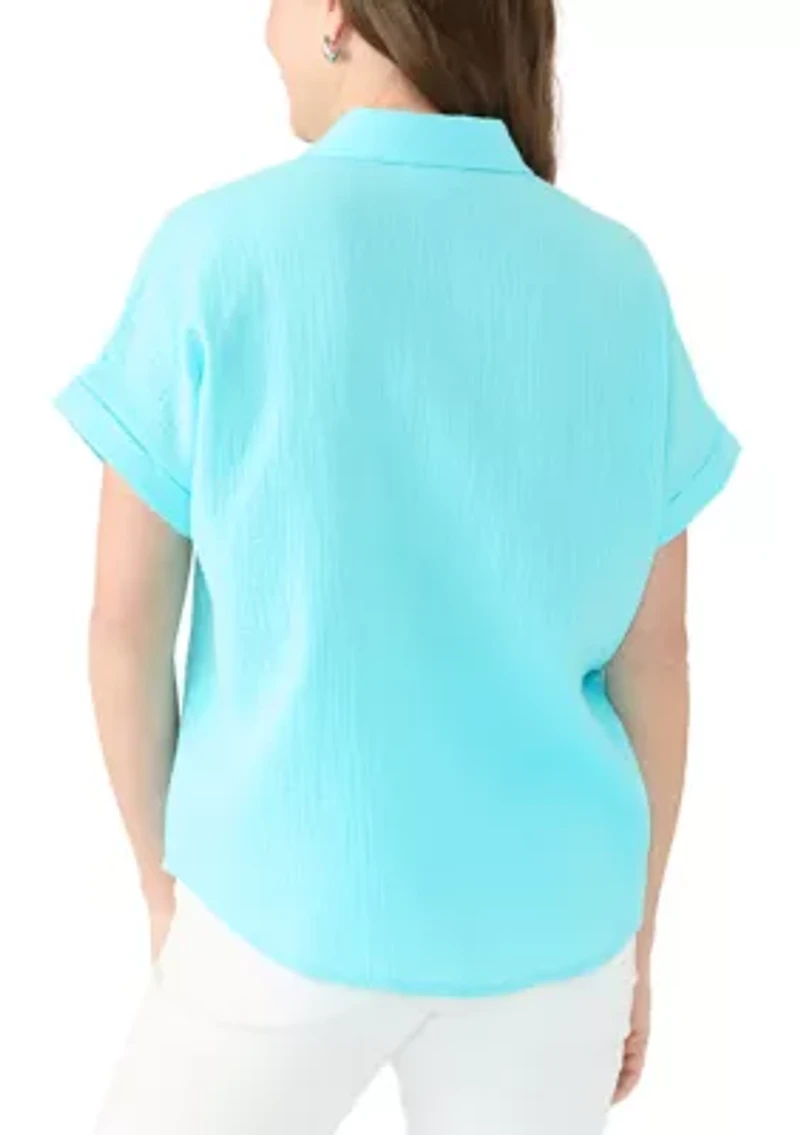 Petite Short Sleeve Gauze Camp Shirt