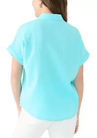 Petite Short Sleeve Gauze Camp Shirt