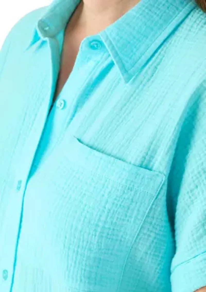 Petite Short Sleeve Gauze Camp Shirt