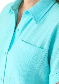 Petite Short Sleeve Gauze Camp Shirt