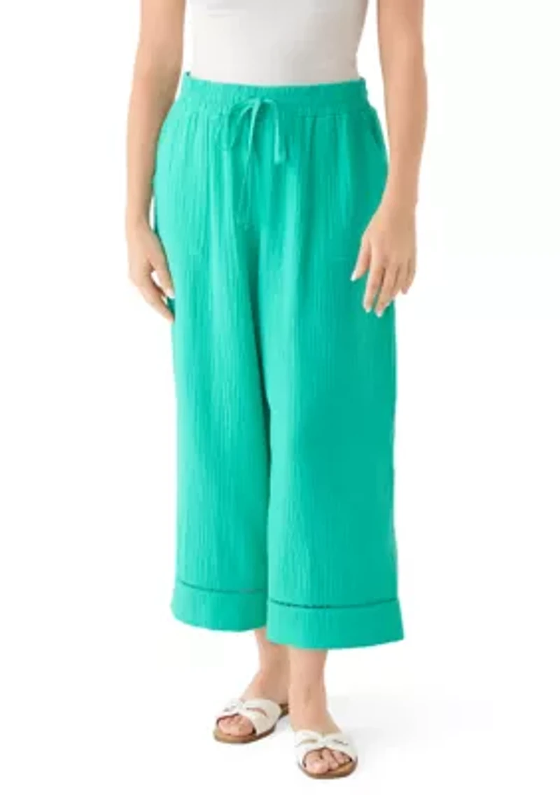 Petite Gauze Cropped Pants with Inset Trim