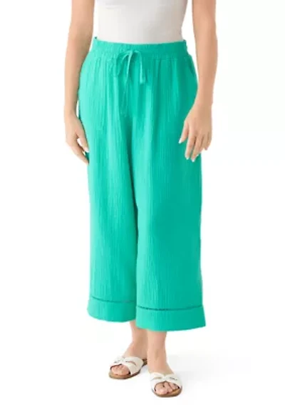 Petite Gauze Cropped Pants with Inset Trim