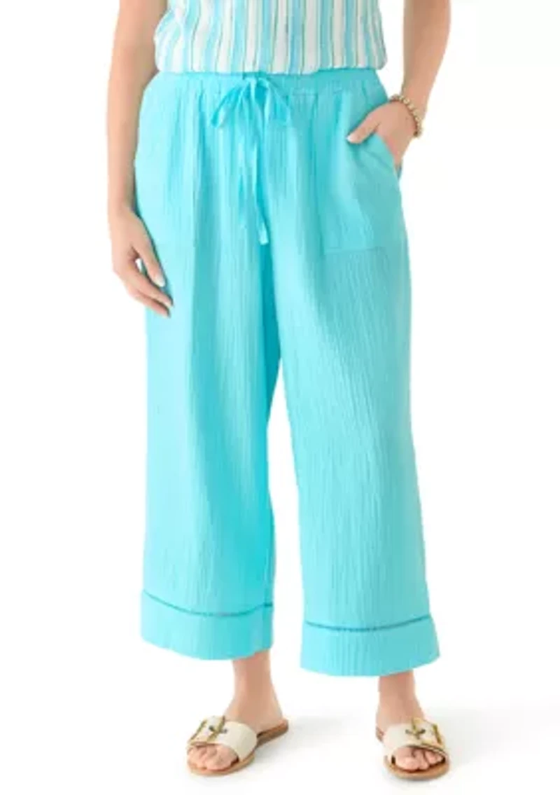 Petite Gauze Cropped Pants with Inset Trim