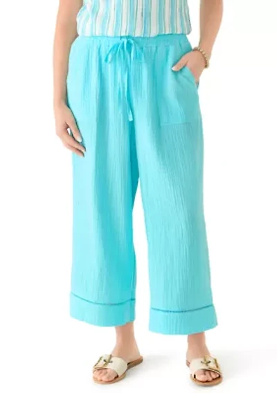 Petite Gauze Cropped Pants with Inset Trim
