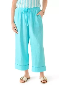 Petite Gauze Cropped Pants with Inset Trim