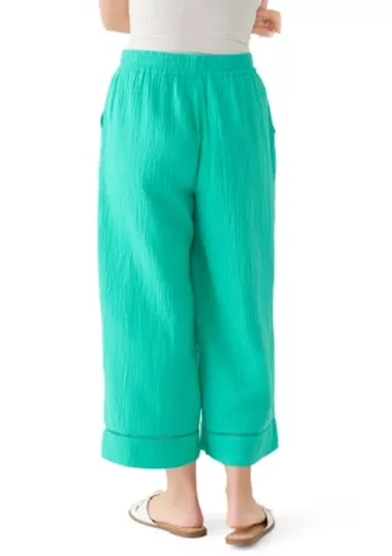 Petite Gauze Cropped Pants with Inset Trim