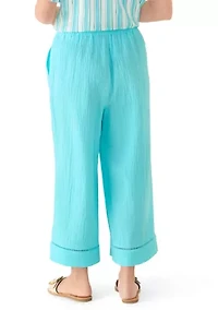 Petite Gauze Cropped Pants with Inset Trim