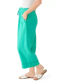 Petite Gauze Cropped Pants with Inset Trim
